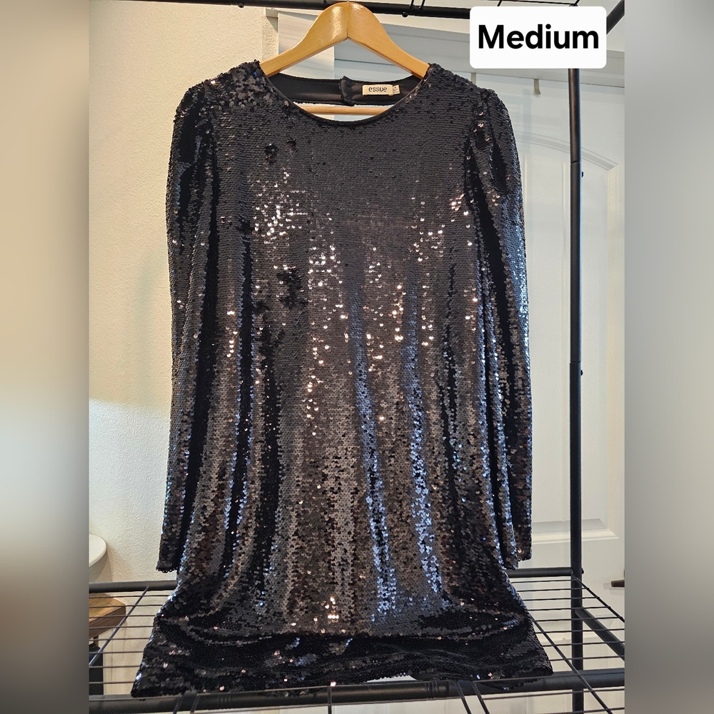 Black Sequin Long Sleeve Dress